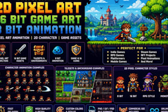 do 2d pixel art 16 bit game art 8 bit animation sprite sheet tileset