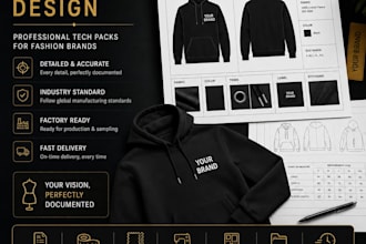 create professional fashion tech pack, clothing tech pack, and bag tech pack