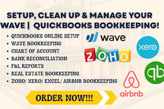 do monthly and year end bookkeeping on quickbooks, zoho book, wave and xero
