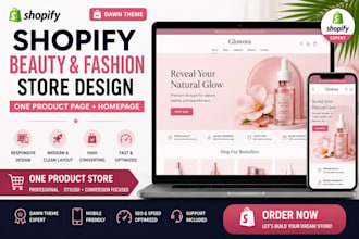 design one product page homepage shopify beauty fashion store using dawn theme