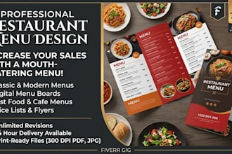 design a professional restaurant menu, digital food menu, and price list