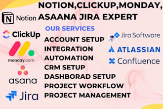 be your expert in notion monday clickup asana and jira project management