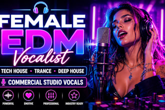 be your female vocalist for tech house, edm, trance, melodic electro, deep house