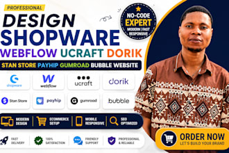 design shopware webflow ucraft dorik stan store payhip gumroad bubble website