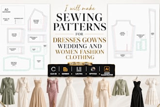 make sewing patterns for dresses gowns wedding and women fashion clothing