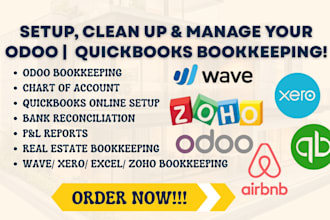 do monthly and year end bookkeeping on odoo, quickbooks, zoho books and wave