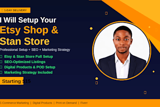 do stan store marketing, stan store setup, stan store design, and etsy promotion