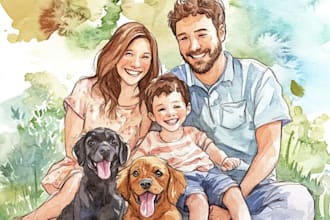 custom watercolor family portrait from photo