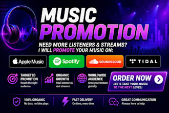 promote your music on spotify, apple music, soundcloud, and tidal