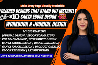 do canva ebook design, work book formatting, journal, brochure, lead magnet