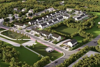 aerial view 3d residential community,estate housing siteplan,property cgi render