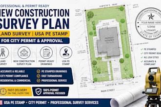 new construction survey plan, land survey,  usa pe stamp for city permit