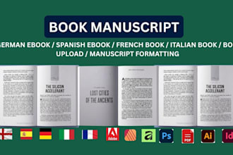 format, design spanish book manuscript, editing french italian german manuscript