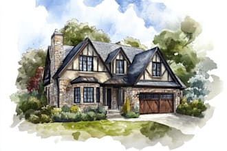 house in watercolor painting style