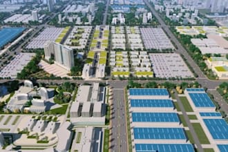 do site plan for industrial park,industrial real estate, factory exterior visual