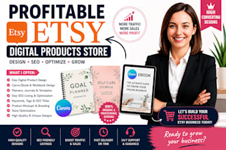 create etsy digital product canva ebook workbook and SEO listing