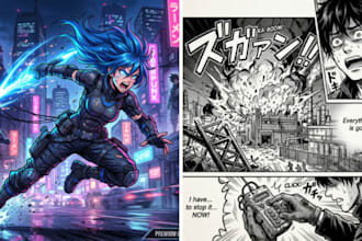 draw anime manga comic book illustration, webtoon manhwa as manga artist