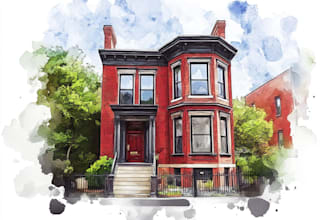 handmade watercolor painting of house