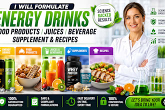 formulate energy drinks, food products, juices, beverage, supplement and recipes