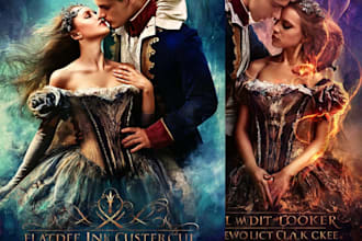 craft a mythical fantasy book cover with cinematic detail