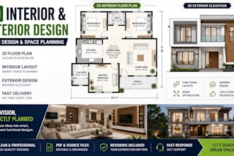 create modern 2d home floor plan and scape planning