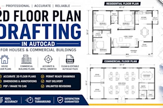 2d floor plan drafting in autocad for houses and commercial building