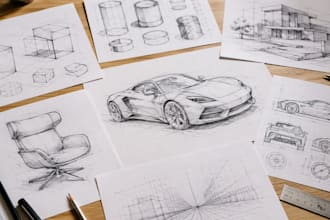 create industrial design and perspective technical sketches