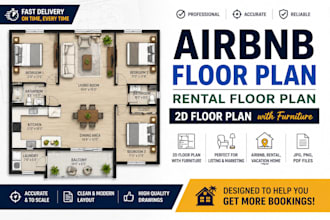 2d floor plan, airbnb floor plan, rental floor plan, with furniture