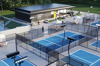 design 3d padel court, badminton, tennis and pickleball court with render
