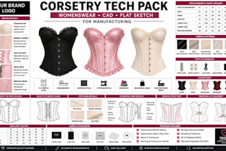 design corsetry womenswear tech pack cad flat sketch for manufacturing