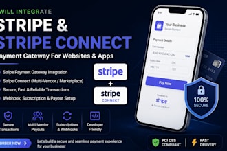 integrate stripe and stripe connect payment gateway for websites and apps