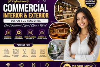 do 3d interior exterior design resturant cafe office coffee with 3d rendering
