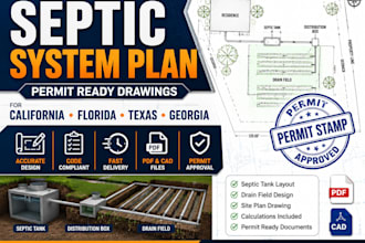 design septic system plan permit stamp for california florida texas georgia