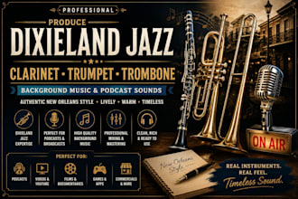 produce dixieland jazz clarinet trumpet trombone background music podcast sounds