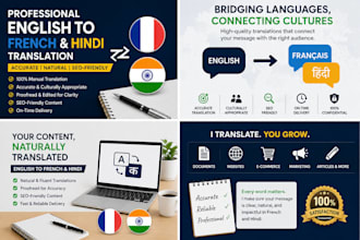 deliver fluent english to french and hindi  translations