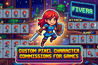 create pixel character, animation, sprite sheet, commission for games