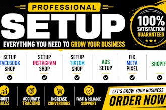 setup  tiktok shop facebook instagram shop ads setup fix meta pixel shopify