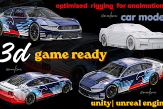 create game ready 3d car model, rig racing car asset for unity and unreal engine