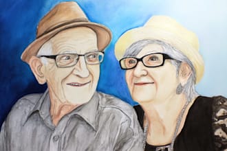create a hand painted watercolor couple portrait keepsake