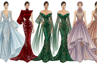 design and illustrate fashion collections, sketch and  do 3d fashion designs