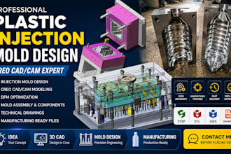 design plastic injection mold, cad cam, and creo 3d models