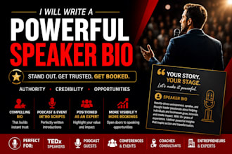 write a powerful speaker bio and conference introduction for events and podcasts
