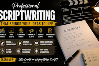 write screenplays, scriptwriting, youtube scripts, and film scripts