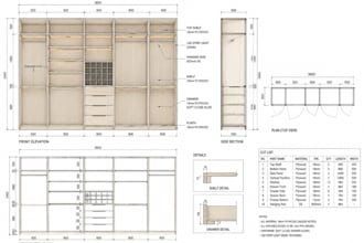do custom millwork, wardrobe, kitchen cabinet shop drawing and detailed cutlist