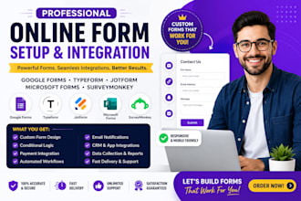 setup google forms, typeform, jotform, microsoft forms, surveymonkey integration
