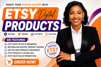 setup profitable etsy shop with digital products, SEO and full branding