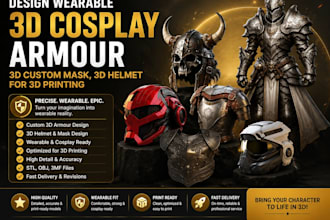 design wearable 3d cosplay amour 3d custom mask,3d helmet for 3d printing