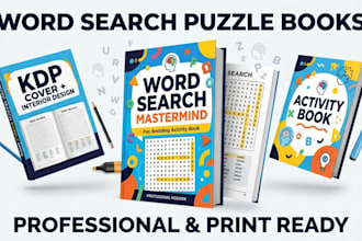 design professional word search puzzle book covers with interiors for amazon KDP