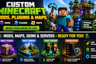 build minecraft mod, minecraft map plugin, minecraft skin, minecraft server