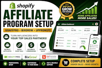 setup shopify affiliate marketing program goaffpro bixgrow uppromote